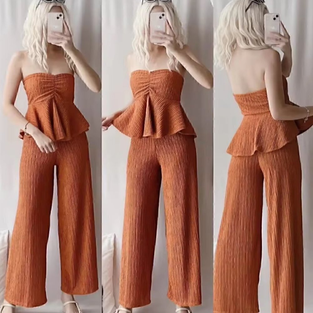 BNWOT PATTY PEPLUM TERNO Top  | Rusty Orange Brown Tube | One Size | Ruched